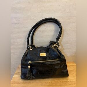 Vintage Isabella Adams Genuine Leather Black Women's Bag with Braided Handles